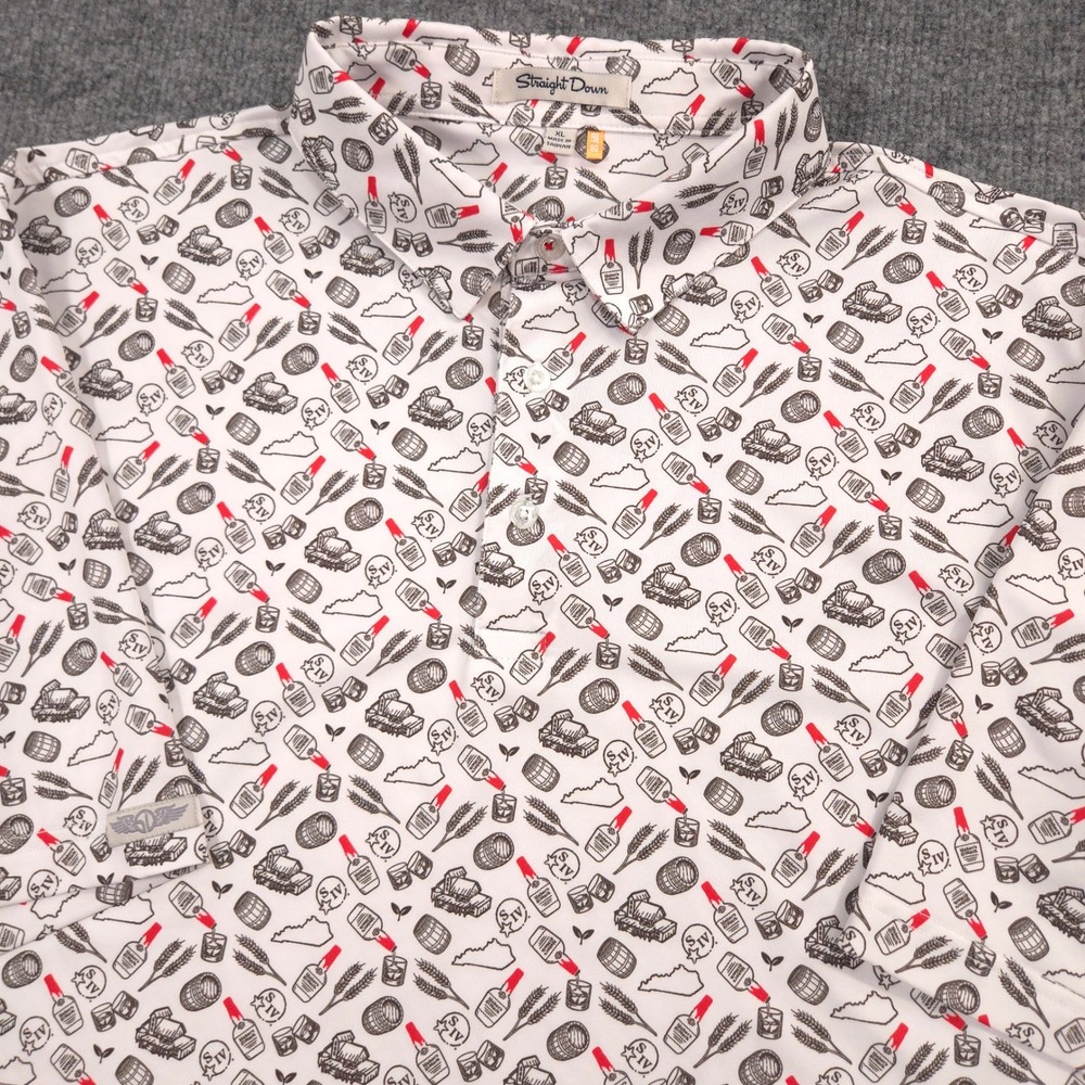 Straight Down Makers Mark Kentucky Bourbon Whiskey Polo Shirt Mens XL AOP Golf